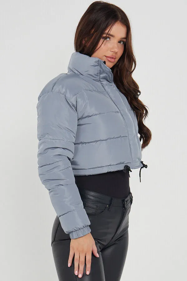 Women's Short Jacket Cropped Puffer Lightweight Long Sleeves Black Brown Coat