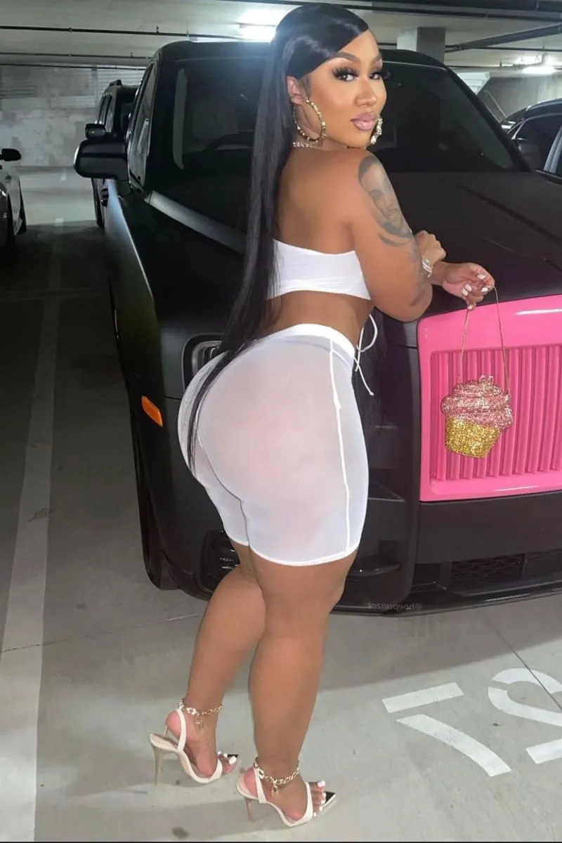 Women's White High Waisted Mesh Biker Shorts