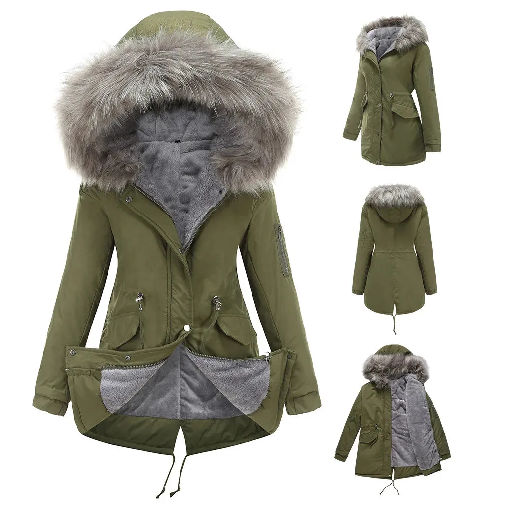 Women's Winter Thicken Puffer Coat Warm Jacket with Fur Hood
