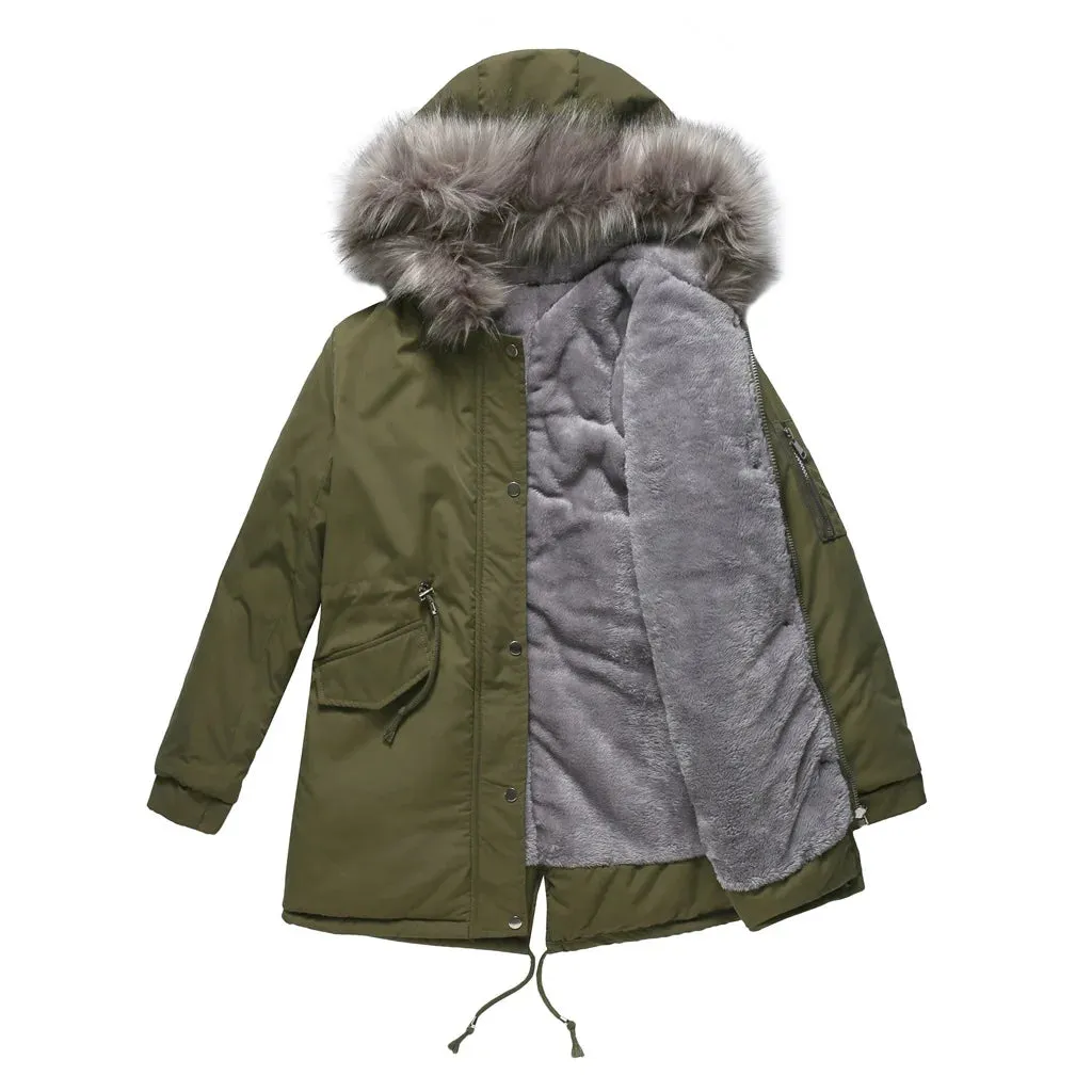 Women's Winter Thicken Puffer Coat Warm Jacket with Fur Hood