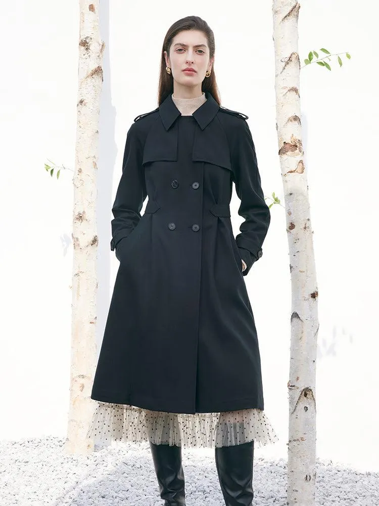 Worsted Wool Gathered Waist Trench Coat
