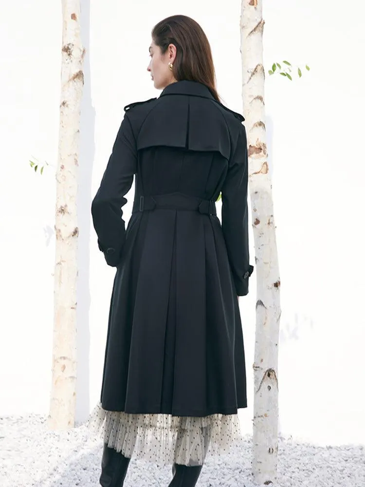 Worsted Wool Gathered Waist Trench Coat