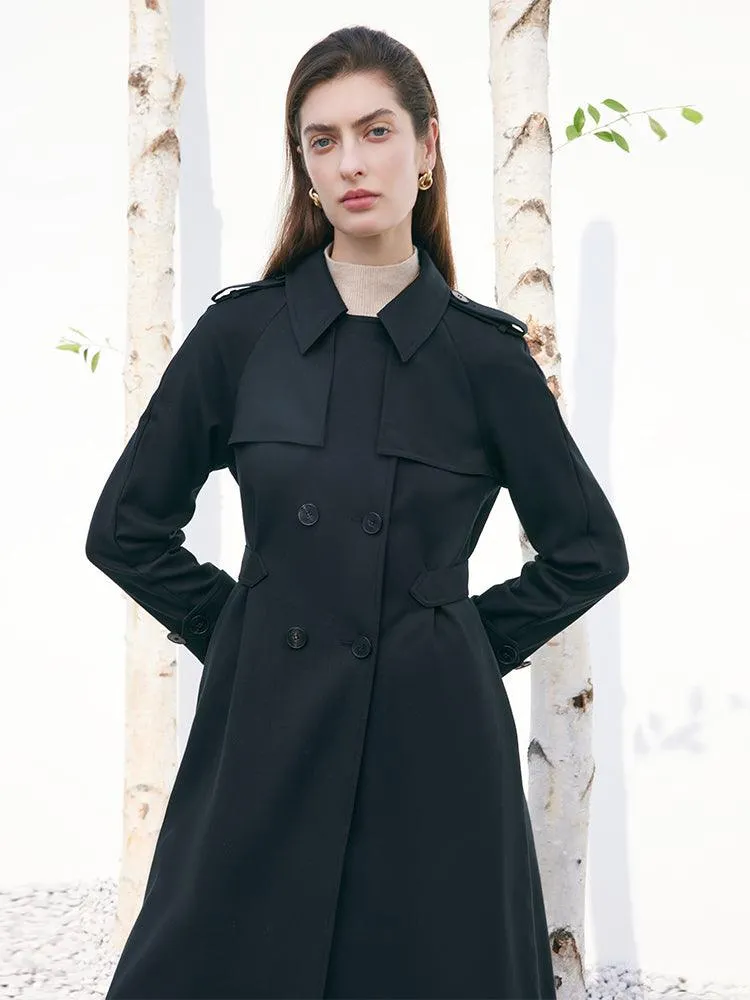 Worsted Wool Gathered Waist Trench Coat