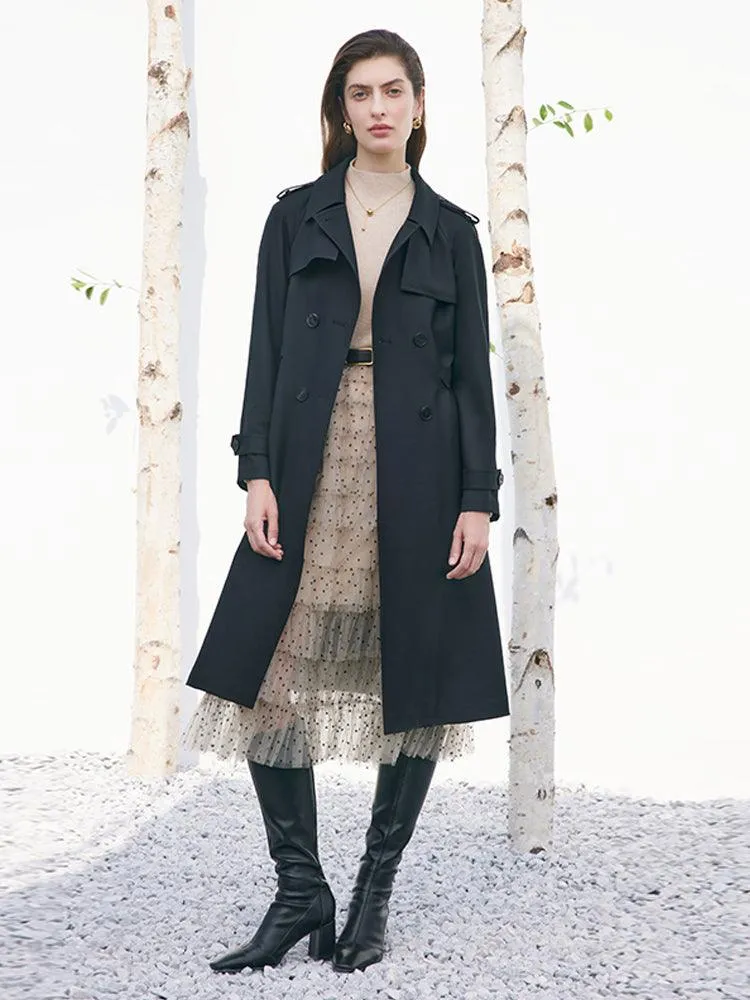 Worsted Wool Gathered Waist Trench Coat