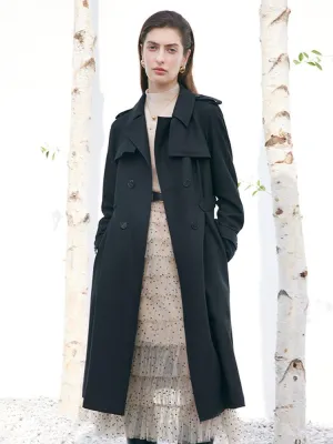 Worsted Wool Gathered Waist Trench Coat