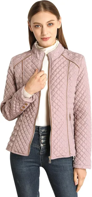 XULIKU Women's Quilted Jackets Lightweight Long Sleeve Stand Collar Padding Short Puffer Coat for Women Fall Winter