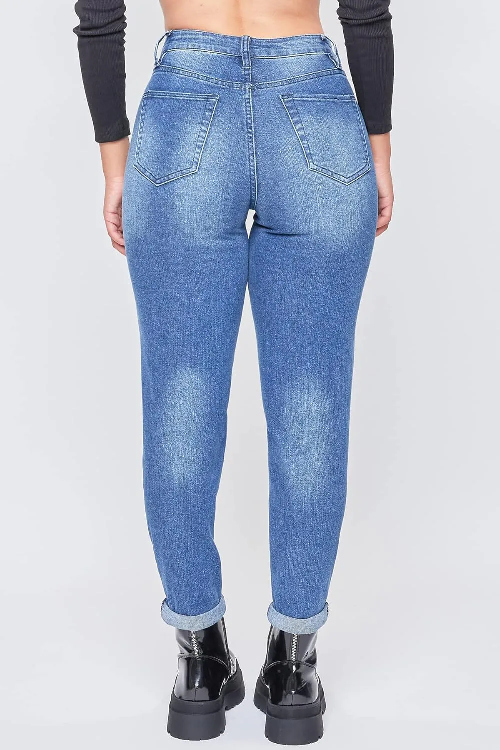 YMI Women's Junior Dream High-Rise Straight Patchwork Jean
